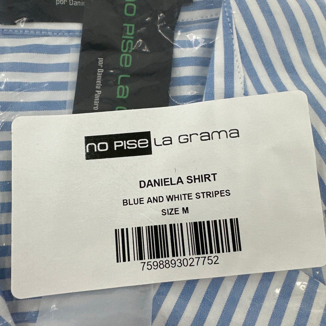 No Pise La Grama Women's Blue And White Stripes Daniela Shirt Size M — image 3 of 8